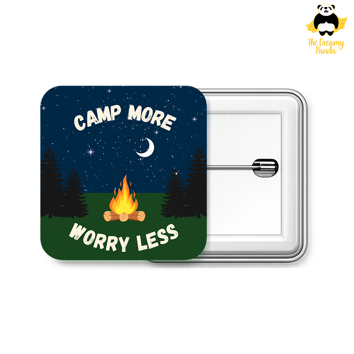 Camp More Worry Less - 50mm Square Badges - The Dreamy Panda