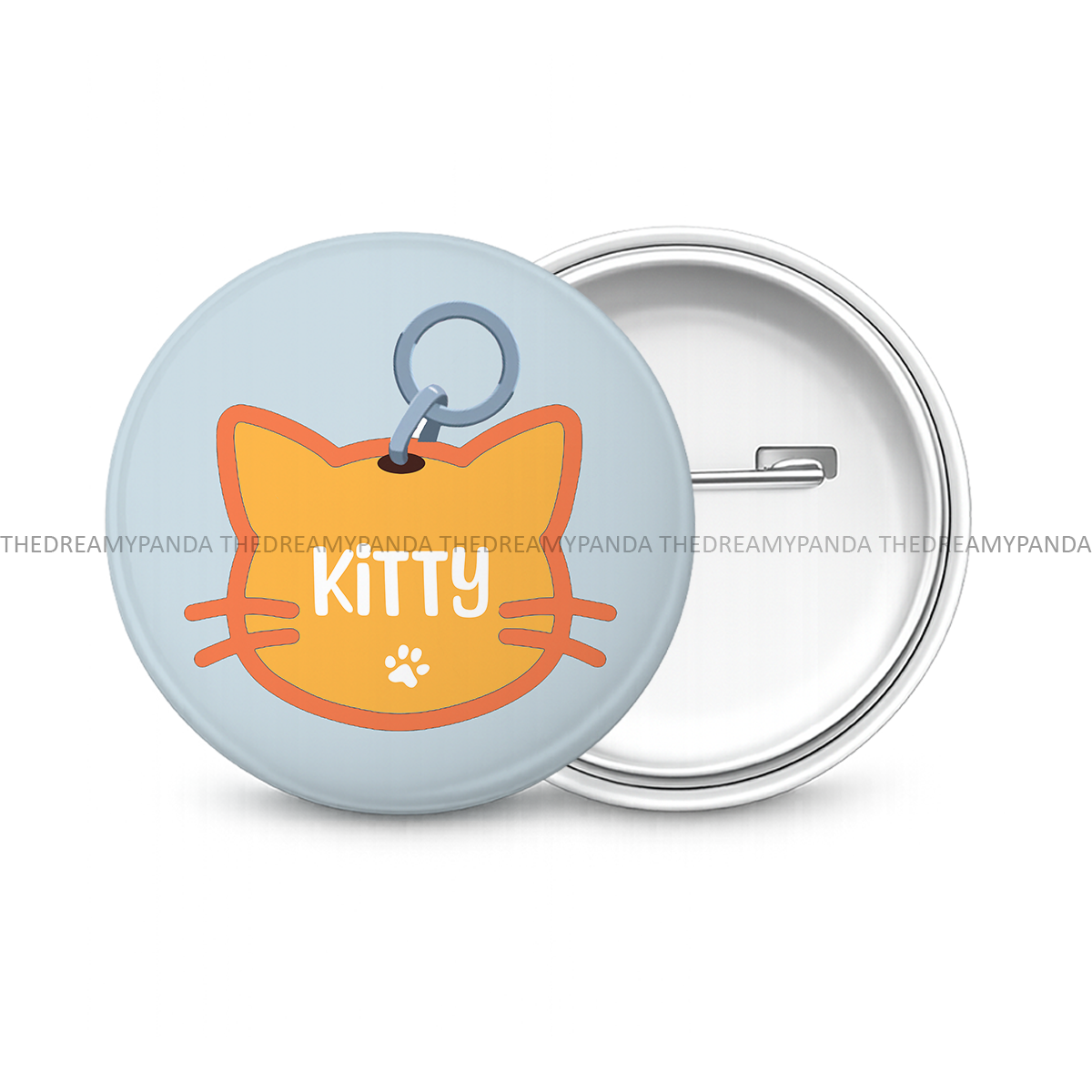 Customise your Cat's Name - Custom Name Tag- Round Button Badge - The Dreamy Panda