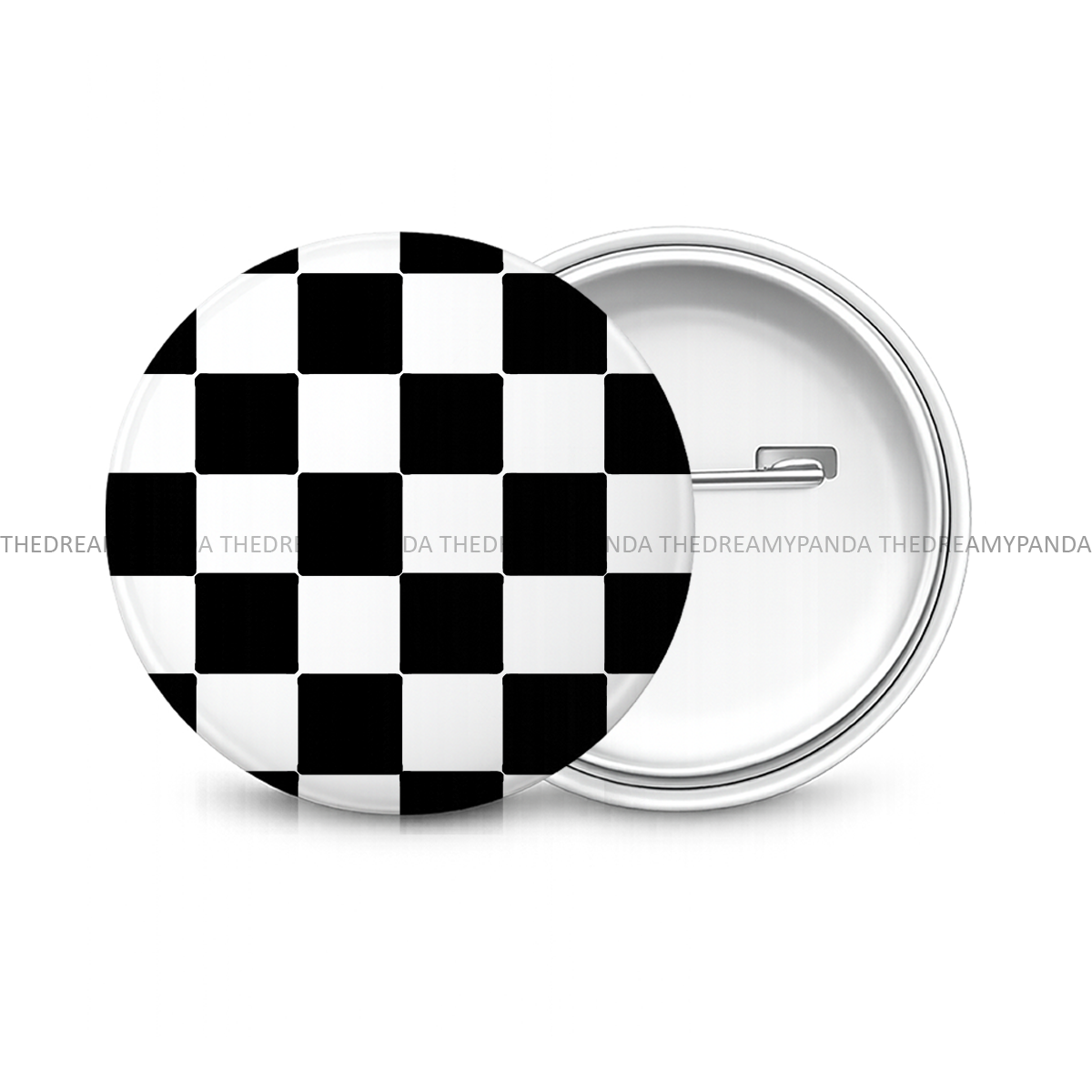 Black and White Checks Pattern - Round Button Badge - The Dreamy Panda