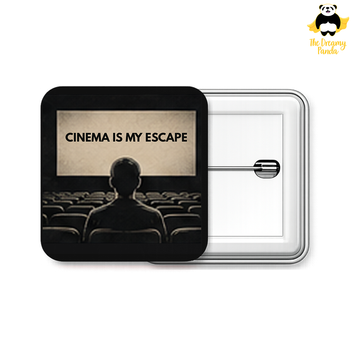 Cinema is my Escape - 50mm Square Badges - The Dreamy Panda