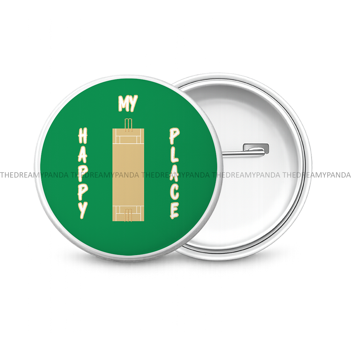 Cricket Ground-My Happy Place - Round Button Badge - The Dreamy Panda