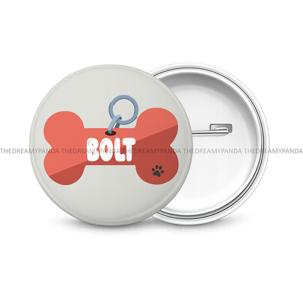 Customise your Dog's Name - Custom Name Tag- Round Button Badge - The Dreamy Panda
