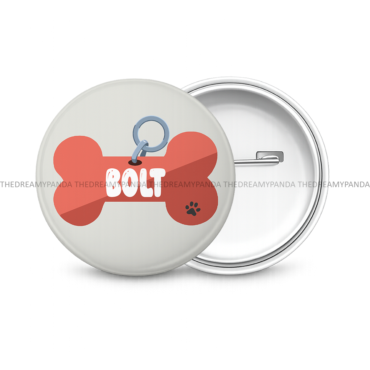 Customise your Dog's Name - Custom Name Tag- Round Button Badge - The Dreamy Panda