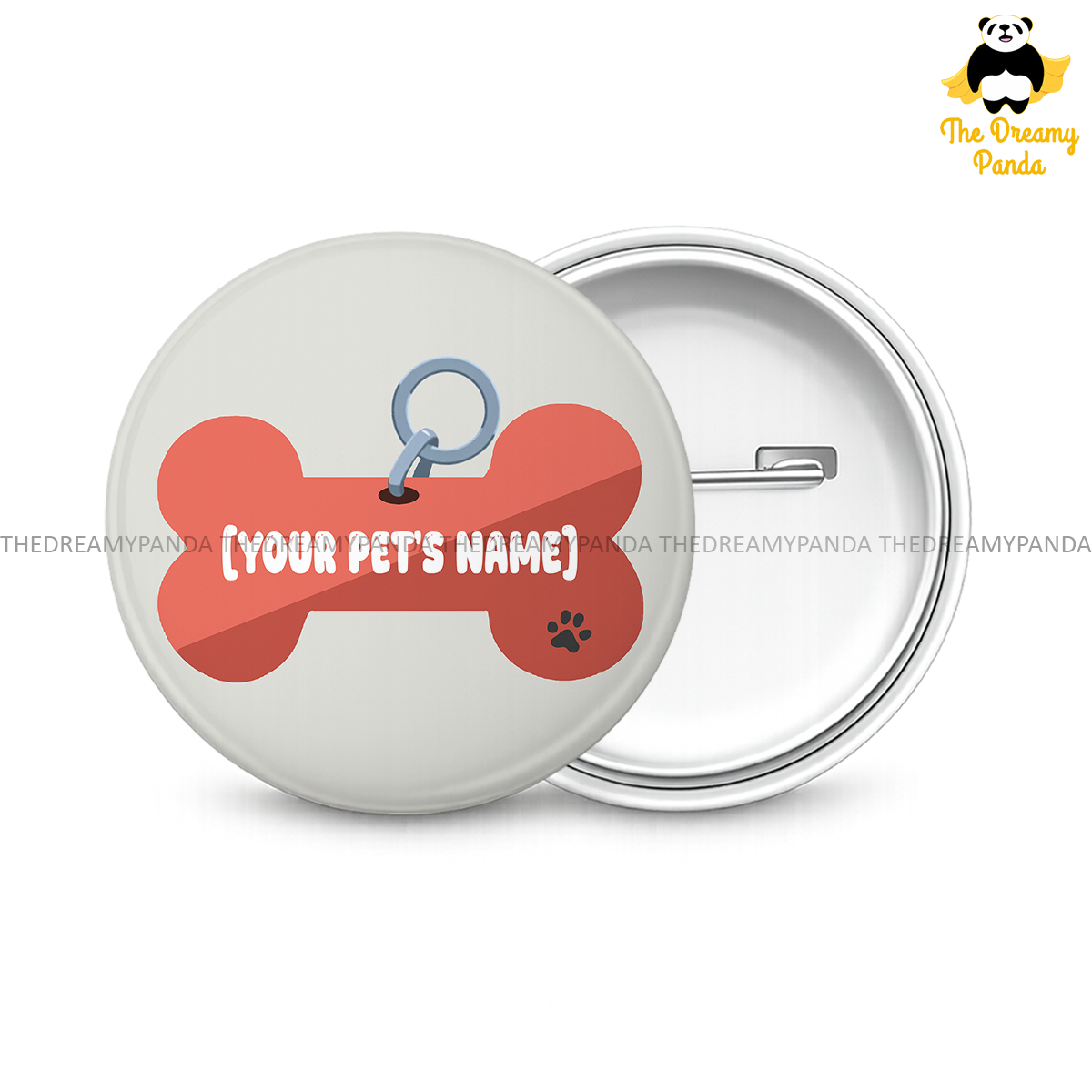 Customise your Dog's Name - Custom Name Tag- Round Button Badge - The Dreamy Panda