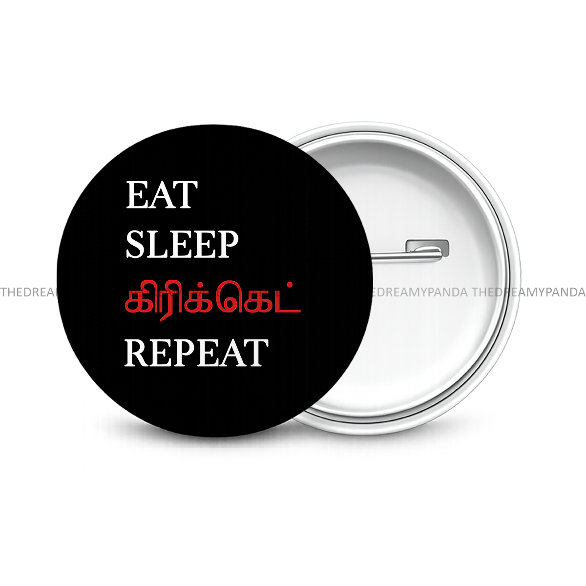 Eat Sleep Cricket Repeat - Round Button Badge - The Dreamy Panda