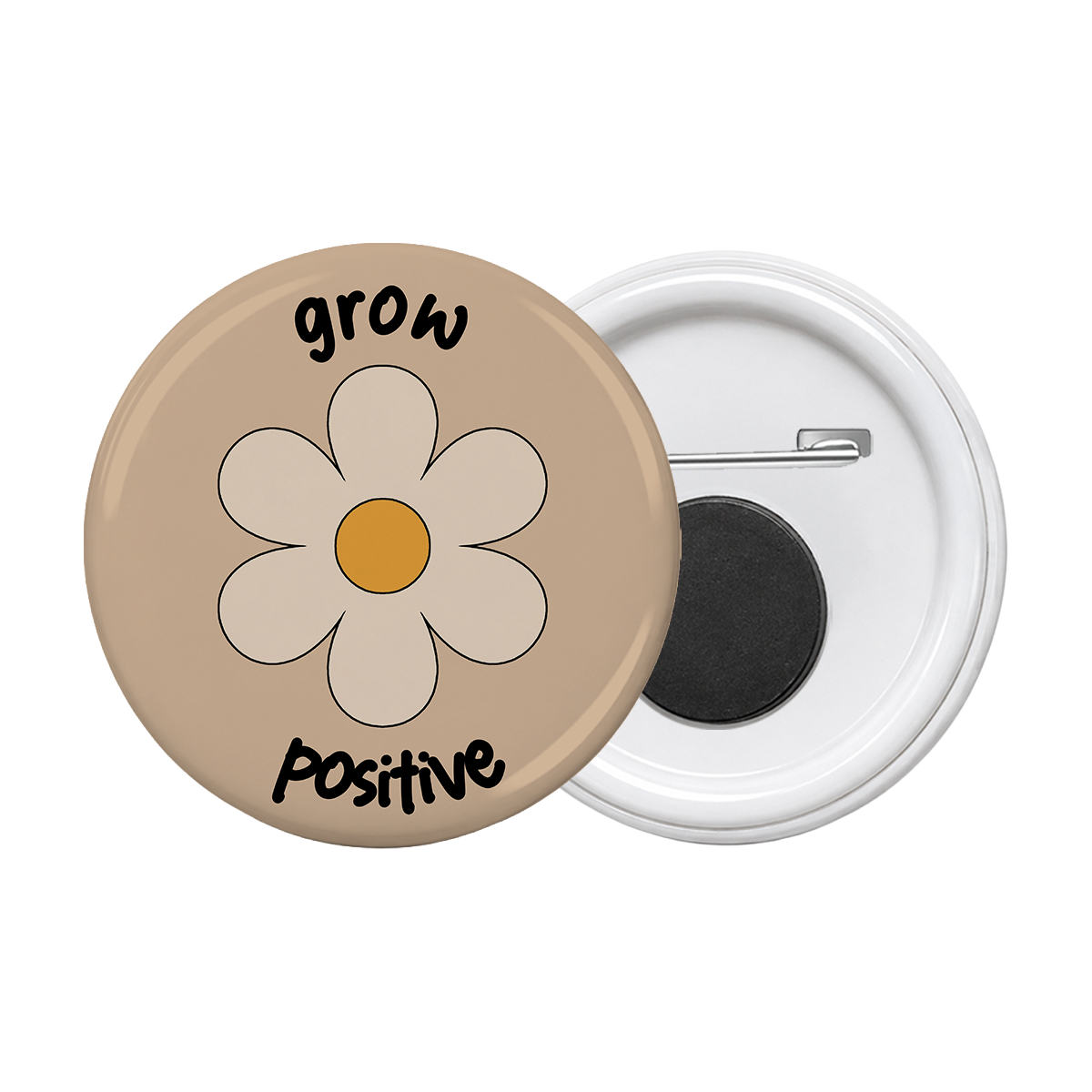 Grow positive - Motivational Round Button Badge with Magnet(2 in 1) - The Dreamy Panda