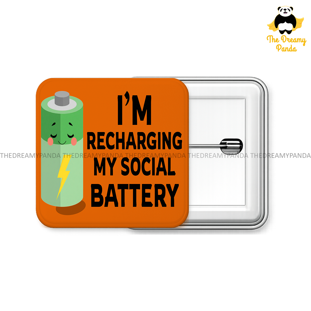I'm Recharging my Social Battery - 50mm Square Badges - The Dreamy Panda