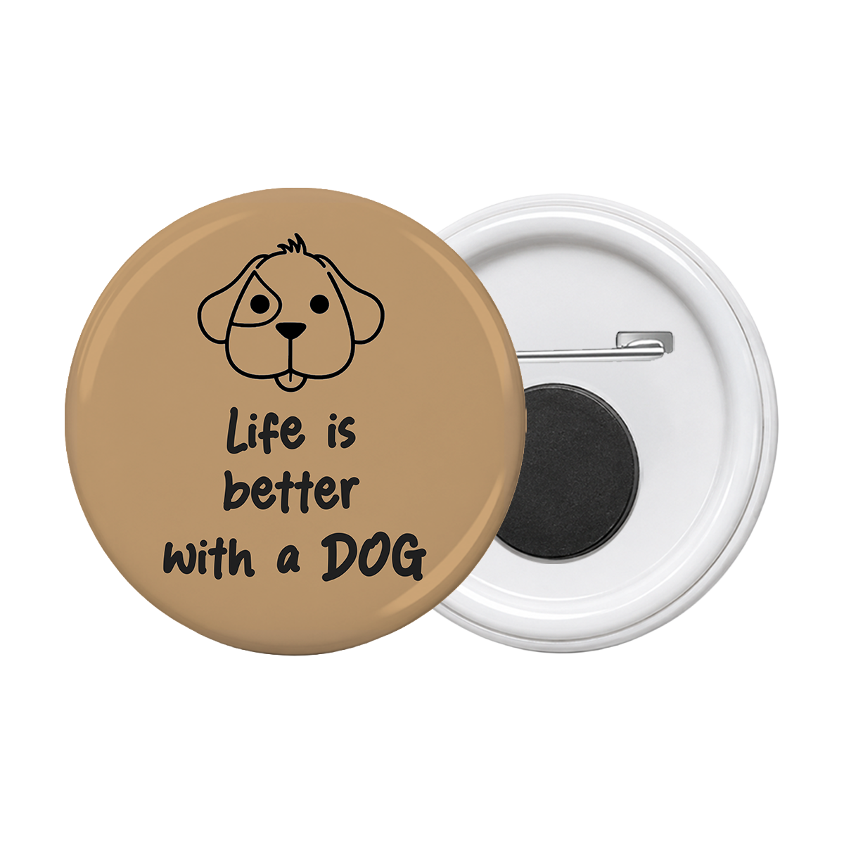 Life is better with a Dog - Round Button Badge with Magnet - The Dreamy Panda