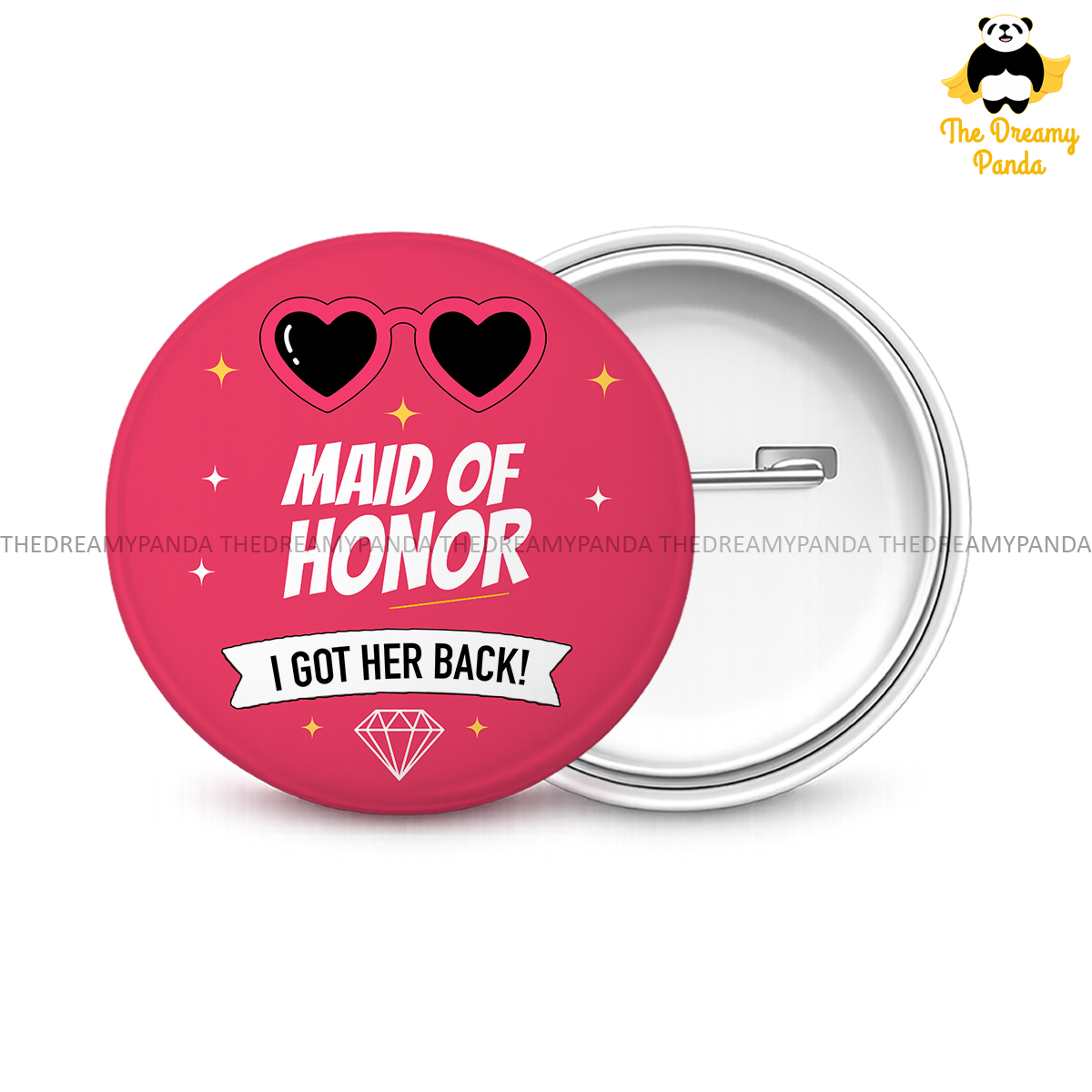 Maid of Honor - Wedding -  Round Button Badge - The Dreamy Panda
