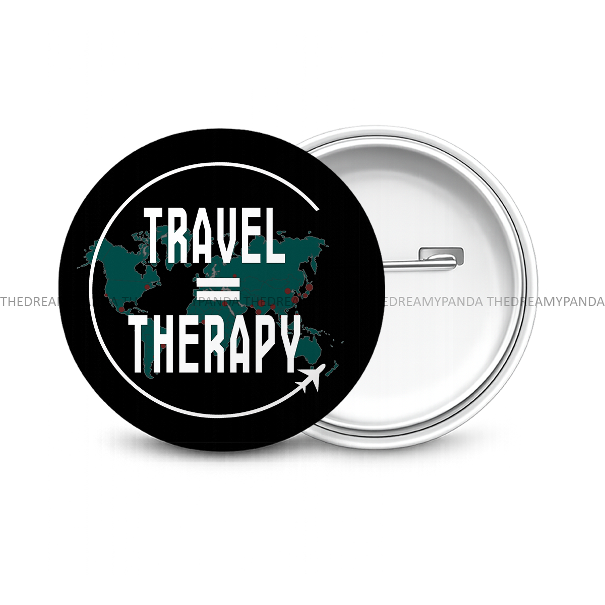 Travel=Therapy - Round Button Badge - The Dreamy Panda