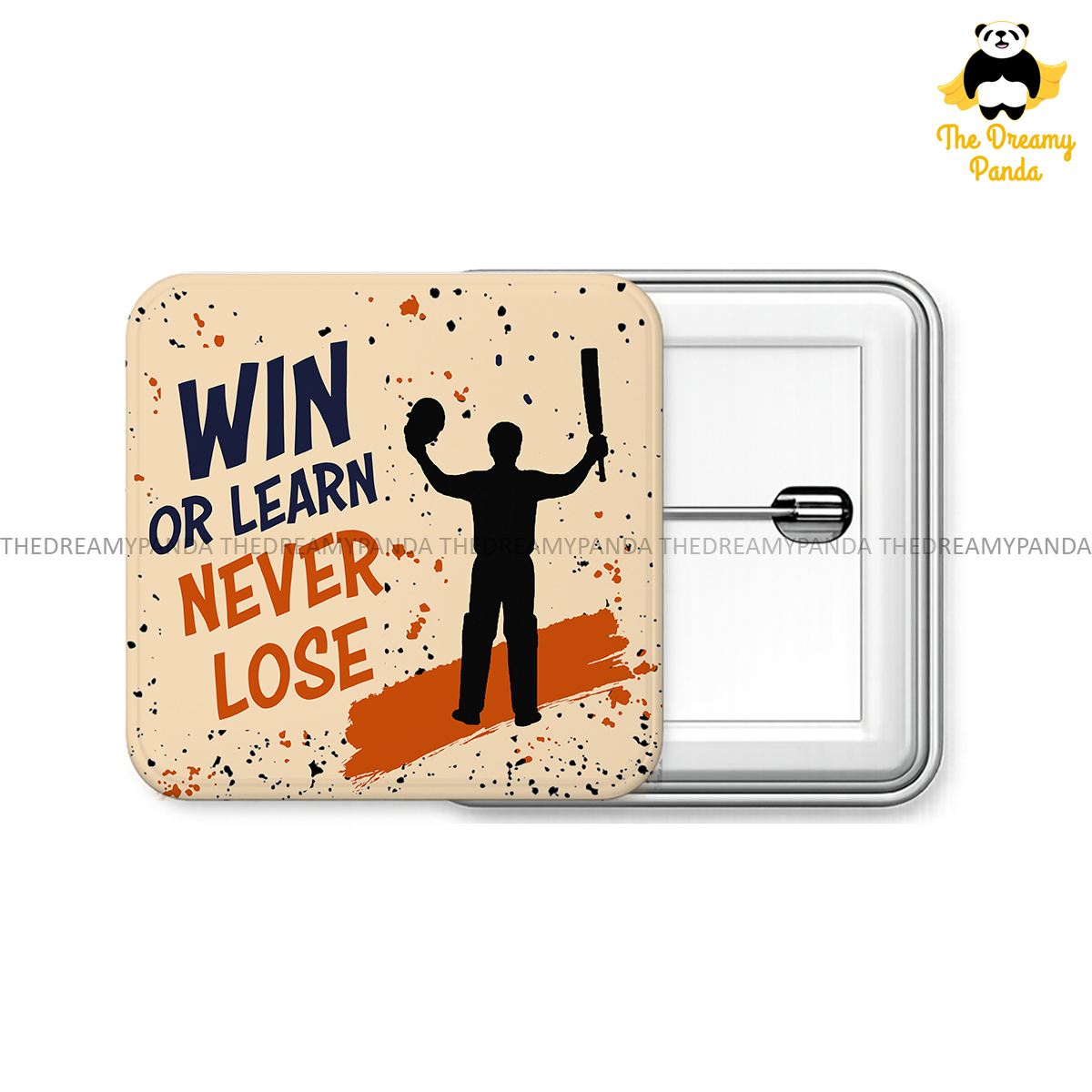 Win or Learn, Never Lose - Cricket - 50mm Square Badges - The Dreamy Panda
